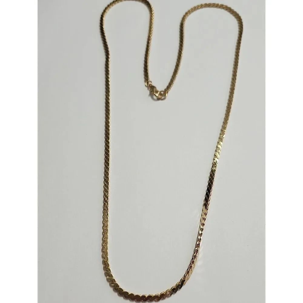 Gold Tone Flat Herringbone Chain Necklace - Women Men Unisex Jewelry